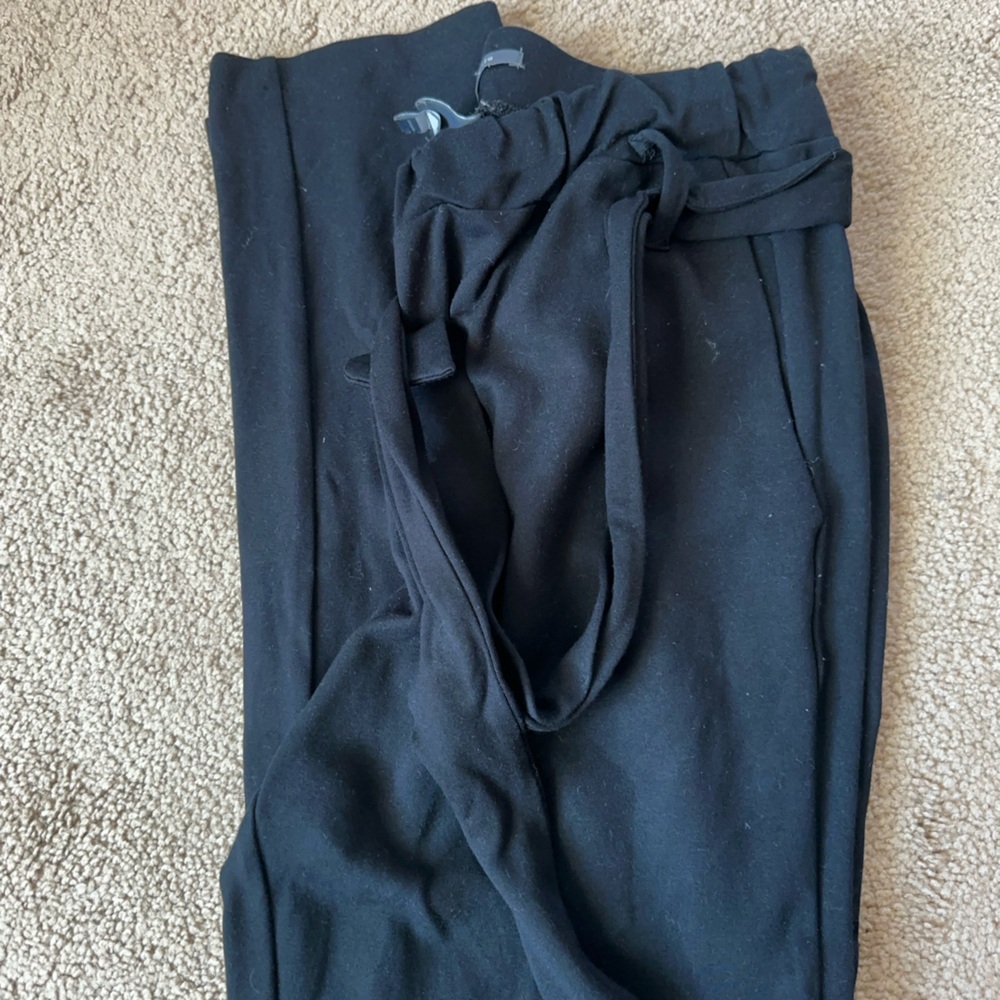 Black tie front slim leg dress pants
